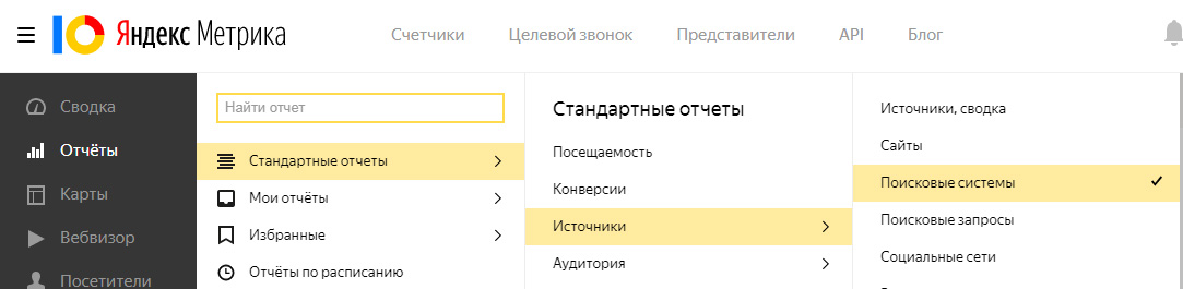 Отчет Поисковые системы в Яндекс Метрике